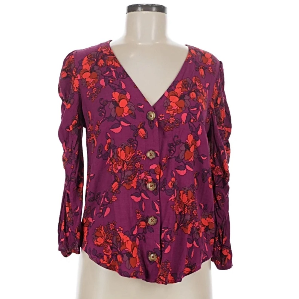 MAEVE Anthropologie Jordain Runa Floral‎ Top Cottagecore Purple Blouse Sz SMALL